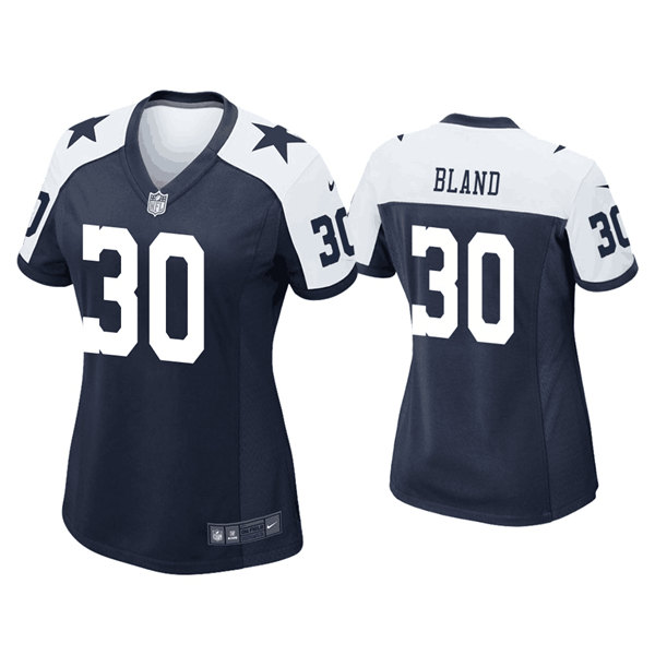 Women Dallas Cowboys 30 DaRon Bland Navy White Stitched Game Jersey