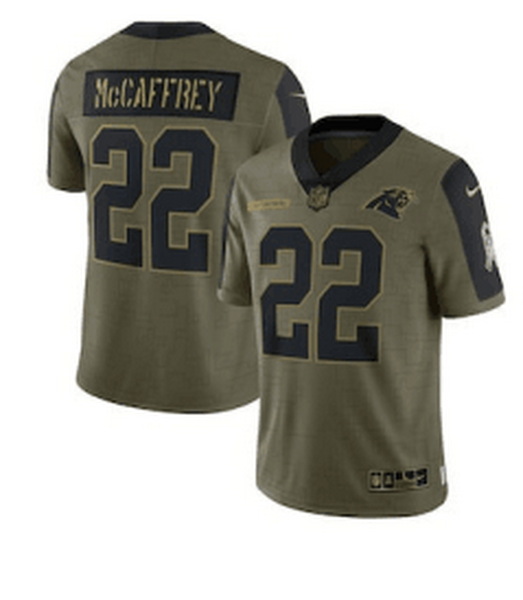 Youth Carolina Panthers 22 Christian McCaffrey Nike Olive 2021 Salute To Service Limited Player Jers