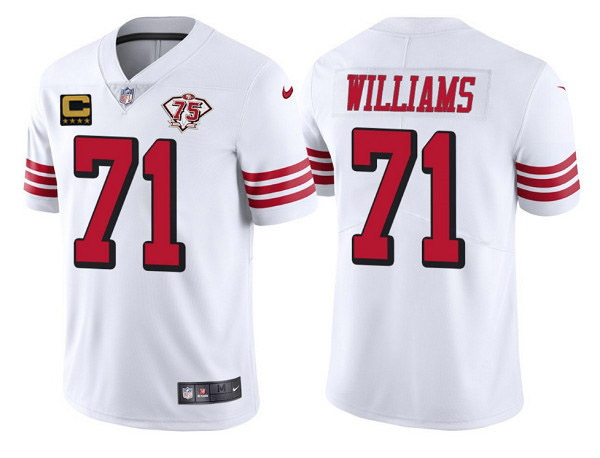 Men's San Francisco 49ers #71 Trent Williams White 75th Anniversary With C Patch Vapor Untouchable L