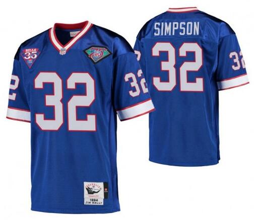 Men Bills OJ simpson #32 Blue Throwback Stitched Jersey