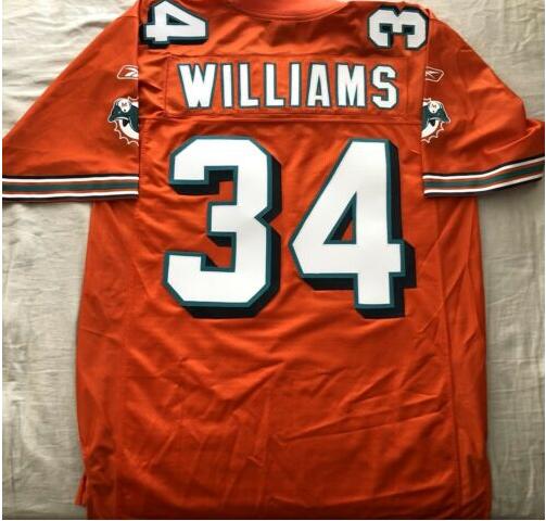 Men Miami Dolphins ricky williams #34 Orange Throwback Stitched NFL Jersey