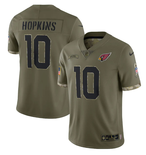 Men Arizona Cardinals 10 DeAndre Hopkins Olive 2022 Salute To Service Limited Stitched Jersey