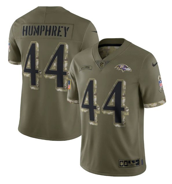 Men Baltimore Ravens 44 Marlon Humphrey Olive 2022 Salute To Service Limited Stitched Jersey