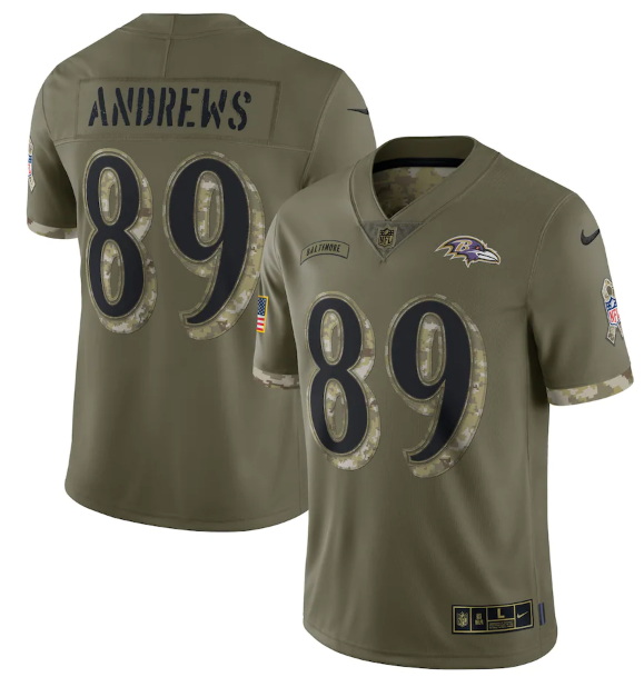 Men Baltimore Ravens 89 Mark Andrews Olive 2022 Salute To Servic