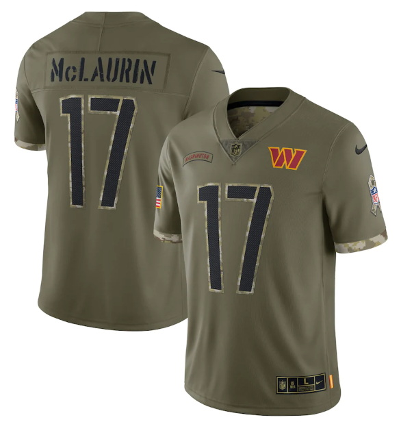 Men Washington Commanders 17 Terry McLaurin Olive 2022 Salute To Service Limited Stitched Jersey