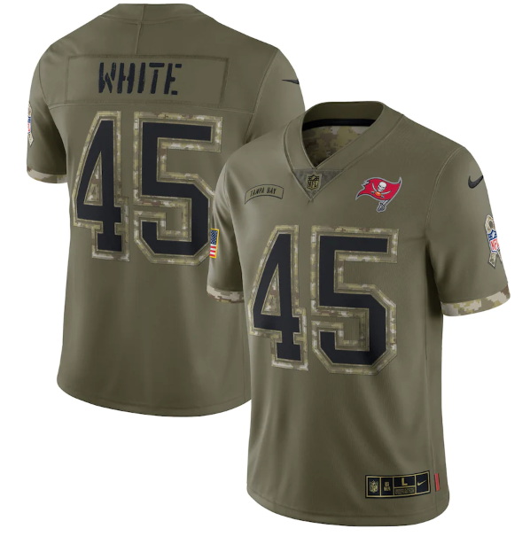 Men Tampa Bay Buccaneers 45 Devin White Olive 2022 Salute To Service Limited Stitched Jersey