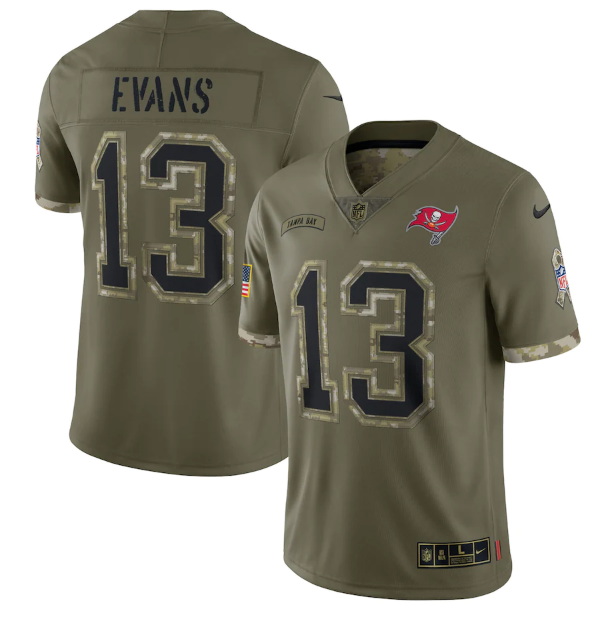 Men Tampa Bay Buccaneers 13 Mike Evans Olive 2022 Salute To Service Limited Stitched Jersey