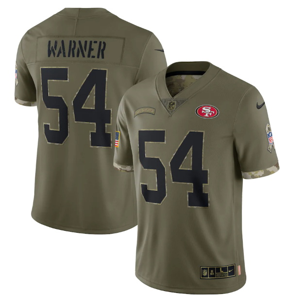 Men San Francisco 49ers 54 Fred Warner Olive 2022 Salute To Service Limited Stitched Jersey