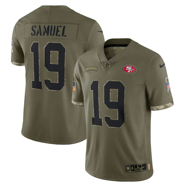 Men San Francisco 49ers 19 Deebo Samuel Olive 2022 Salute To Service Limited Stitched Jersey