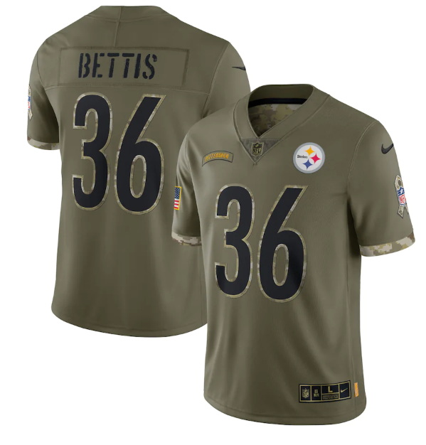 Men Pittsburgh Steelers 36 Jerome Bettis Olive 2022 Salute To Service Limited Stitched Jersey