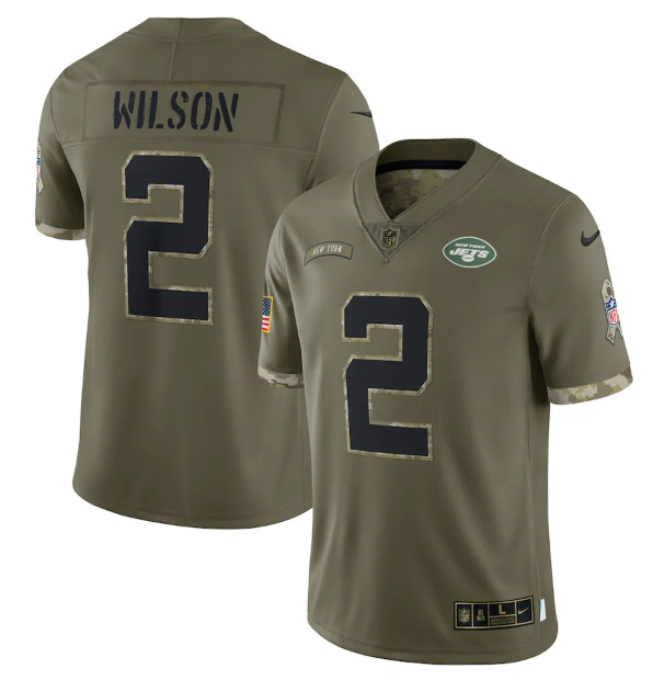 Men New York Jets 2 Zach Wilson Olive 2022 Salute To Service Limited Stitched Jersey