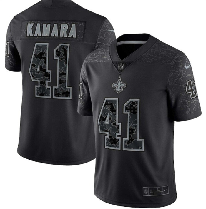 Men New Orleans Saints 41 Alvin Kamara Black Reflective Limited Stitched Football Jersey