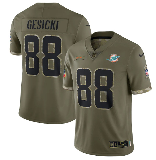 Men Miami Dolphins 88 Mike Gesicki Olive 2022 Salute To Service Limited Stitched Jersey