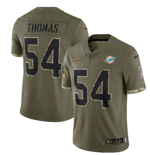 Men Miami Dolphins 54 Zach Thomas Olive 2022 Salute To Service Limited Stitched Jersey