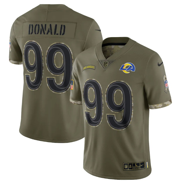 Men Los Angeles Rams 99 Aaron Donald Olive 2022 Salute To Servic