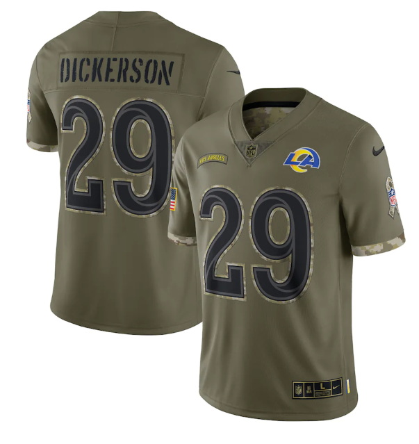 Men Los Angeles Rams 29 Eric Dickerson Olive 2022 Salute To Service Limited Stitched Jersey