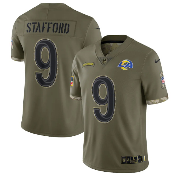 Men Los Angeles Rams 9 Matthew Stafford Olive 2022 Salute To Service Limited Stitched Jersey