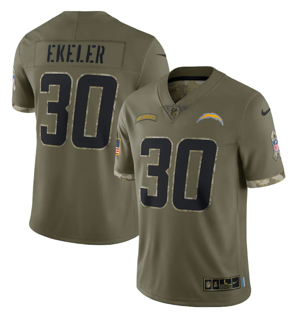 Men Los Angeles Chargers 30 Austin Ekeler Olive 2022 Salute To Service Limited Stitched Jersey