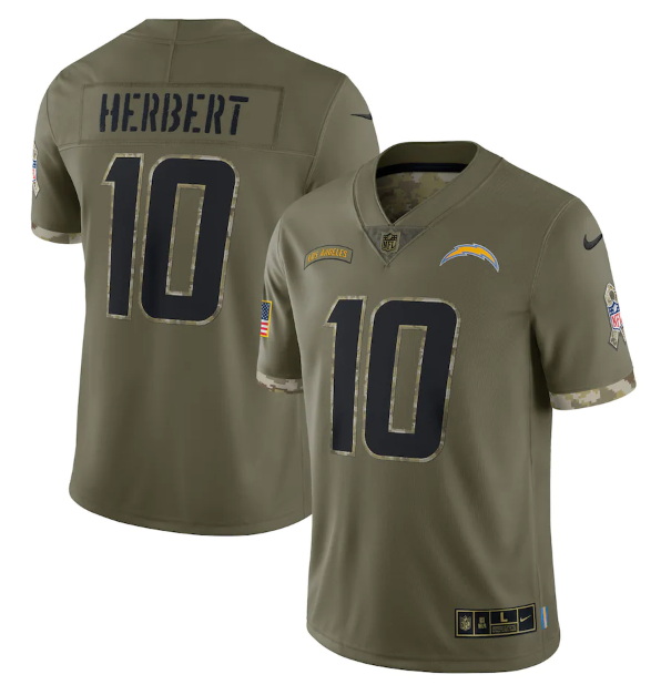 Men Los Angeles Chargers 10 Justin Herbert Olive 2022 Salute To 