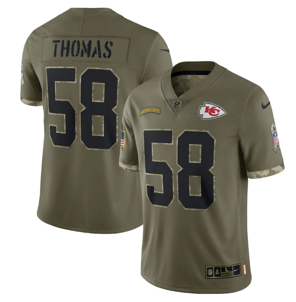 Men Kansas City Chiefs 58 Derrick Thomas Olive 2022 Salute To Service Limited Stitched Jersey