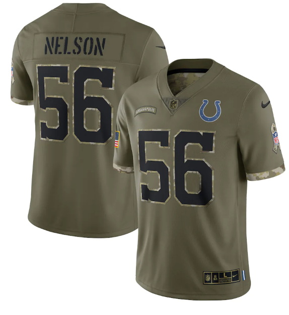 Men Indianapolis Colts 56 Quenton Nelson Olive 2022 Salute To Service Limited Stitched Jersey