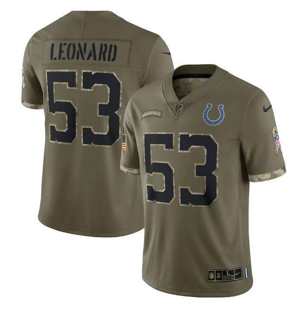 Men Indianapolis Colts 53 Shaquille Leonard Olive 2022 Salute To Service Limited Stitched Jersey