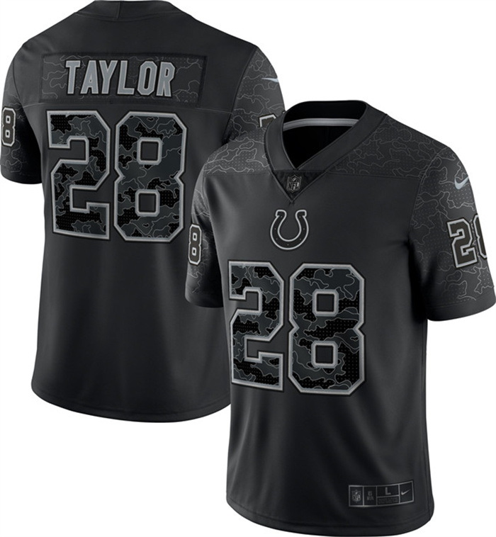 Men Indianapolis Colts 28 Jonathan Taylor Black Reflective Limited Stitched Football Jersey