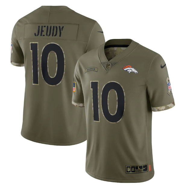 Men Denver Broncos 10 Jerry Jeudy Olive 2022 Salute To Service L