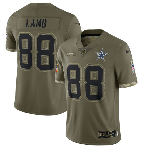 Men Dallas Cowboys 88 CeeDee Lamb Olive 2022 Salute To Service Limited Stitched Jersey