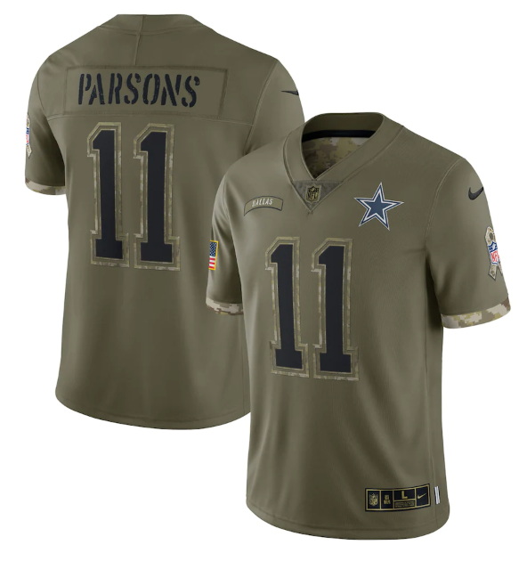 Men Dallas Cowboys 11 Micah Parsons Olive 2022 Salute To Service Limited Stitched Jersey