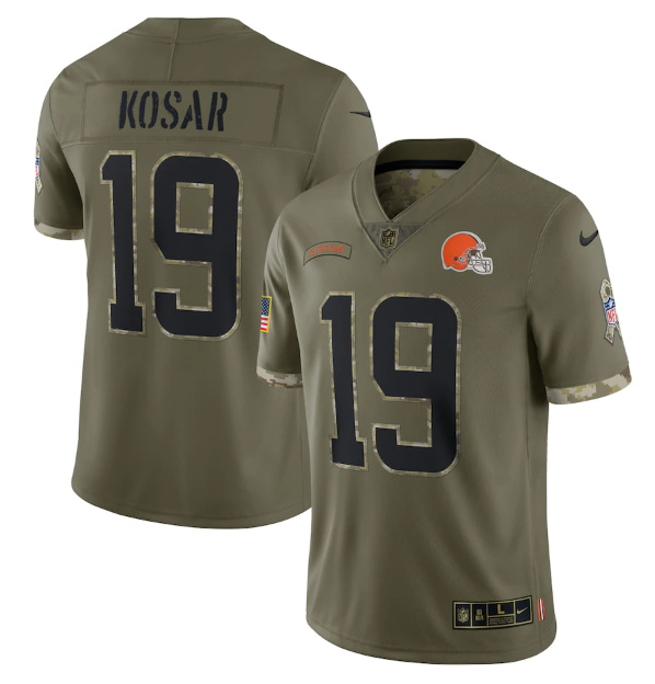 Men Cleveland Browns 19 Bernie Kosar Olive 2022 Salute To Service Limited Stitched Jersey