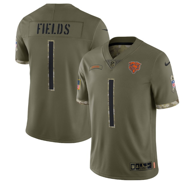 Men Chicago Bears 1 Justin Fields Olive 2022 Salute To Service L