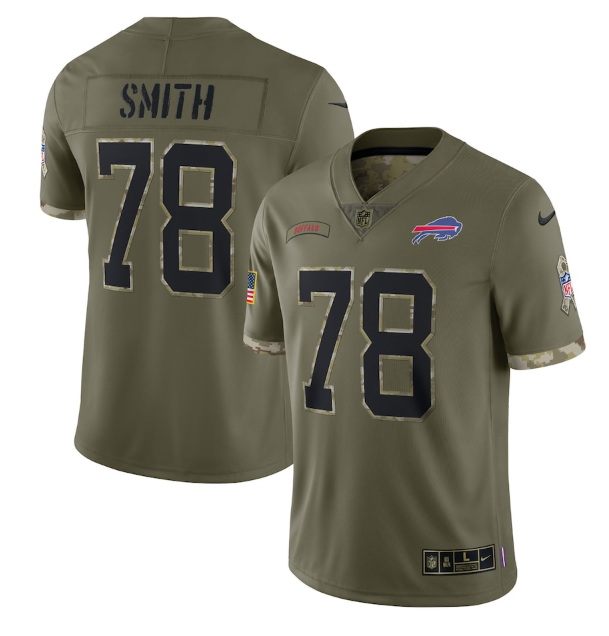 Men Buffalo Bills 78 Bruce Smith Olive 2022 Salute To Service Limited Stitched Jersey