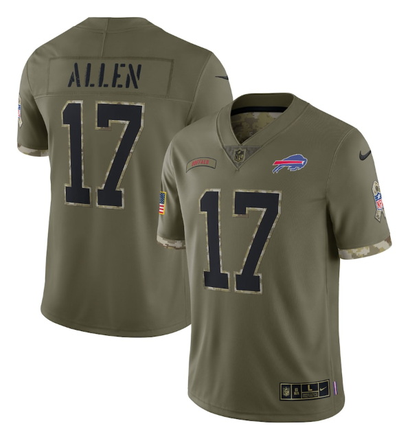 Men Buffalo Bills 17 Josh Allen Olive 2022 Salute To Service Limited Stitched Jersey