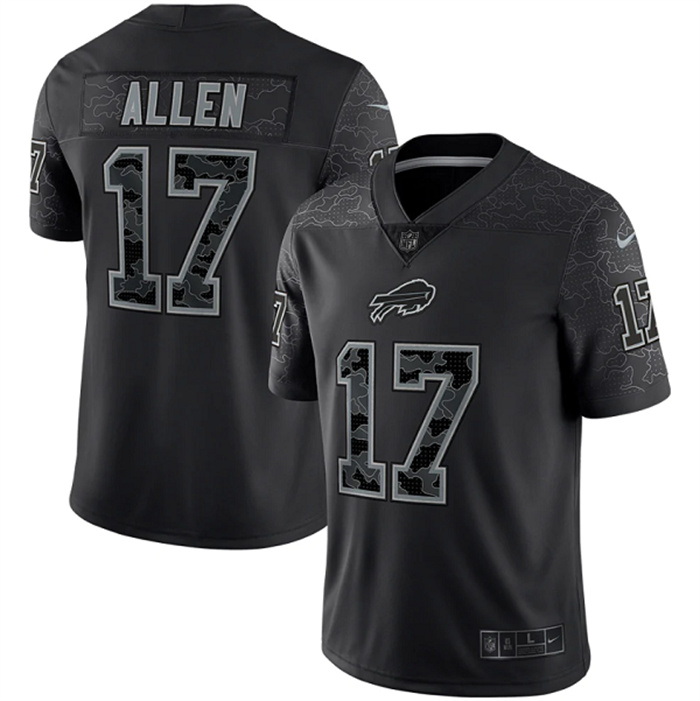 Men Buffalo Bills 17 Josh Allen Black Reflective Limited Stitched Football Jersey