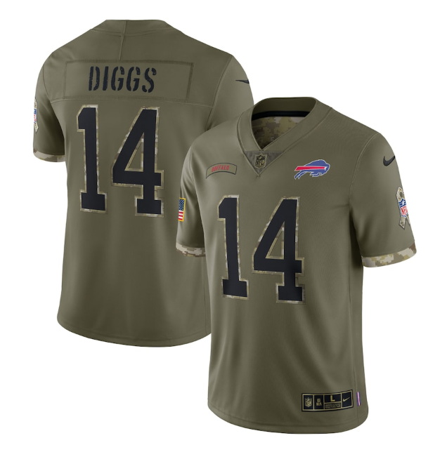 Men Buffalo Bills 14 Stefon Diggs Olive 2022 Salute To Service Limited Stitched Jersey