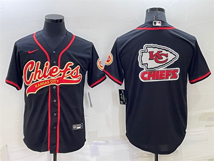 Men Kansas City Chiefs Black Team Big Logo With Patch Cool Base Stitched Baseball Jersey