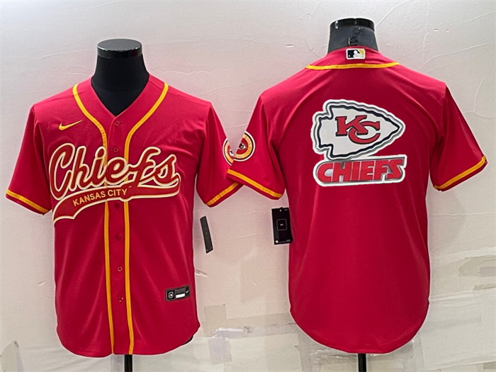 Men Kansas City Chiefs Red Team Big Logo With Patch Cool Base Stitched Baseball Jersey