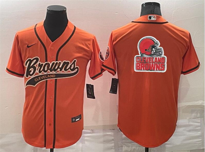 Men Cleveland Browns Orange Team Big Logo With Patch Cool Base Stitched Baseball Jersey