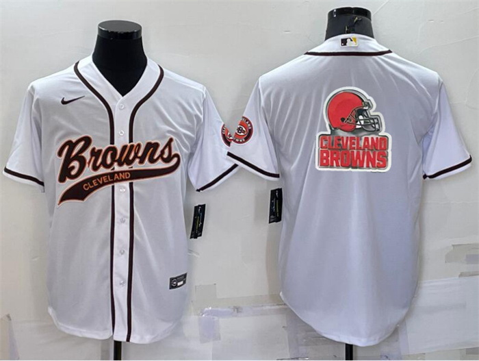 Men Cleveland Browns White Team Big Logo With Patch Cool Base Stitched Baseball Jersey