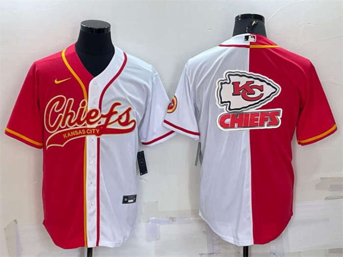 Men Kansas City Chiefs Red White Team Big Logo With Patch Cool Base Stitched Baseball Jersey