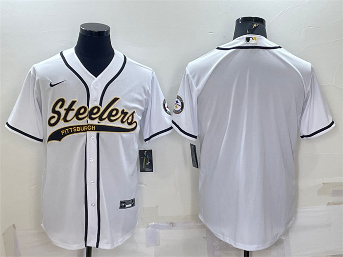 Men Pittsburgh Steelers Blank White With Patch Cool Base Stitched Baseball Jersey