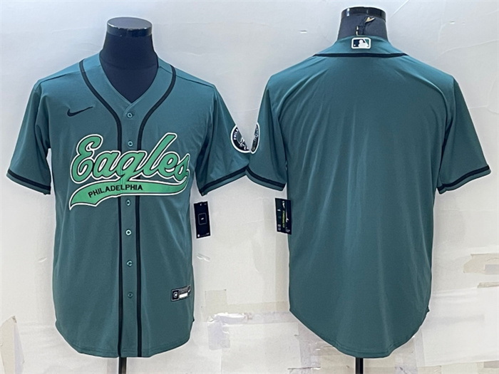 Men Philadelphia Eagles Blank Green With Patch Cool Base Stitched Baseball Jersey