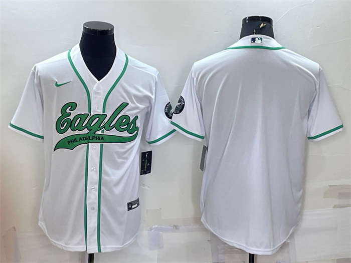 Men Philadelphia Eagles Blank White With Patch Cool Base Stitched Baseball Jersey