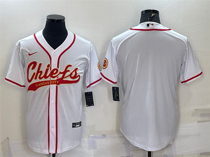 Men Kansas City Chiefs Blank White With Patch Cool Base Stitched Baseball Jersey