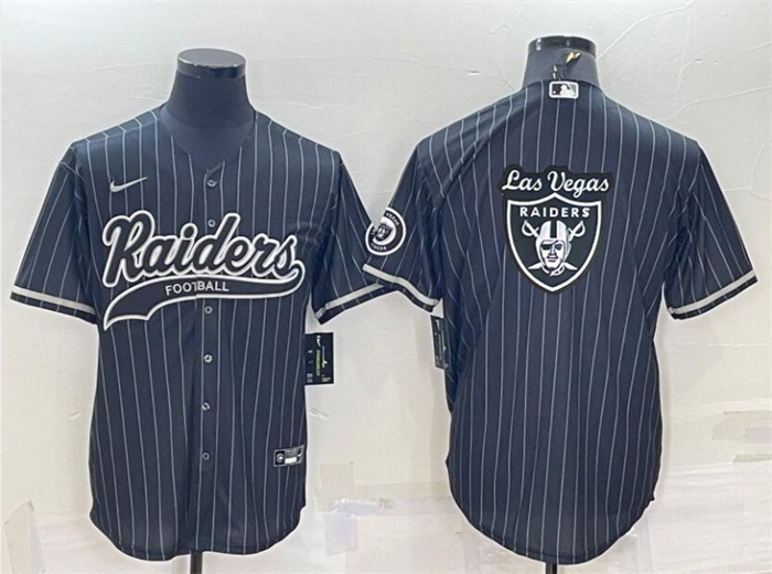 Men Las Vegas Raiders Black Team Big Logo With Patch Cool Base Stitched Baseball Jersey