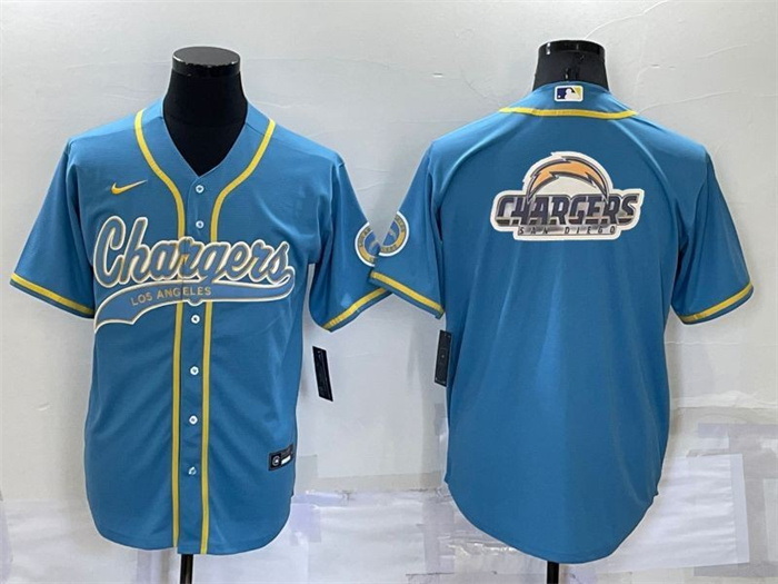 Men Los Angeles Chargers Blue Team Big Logo With Patch Cool Base Stitched Baseball Jersey