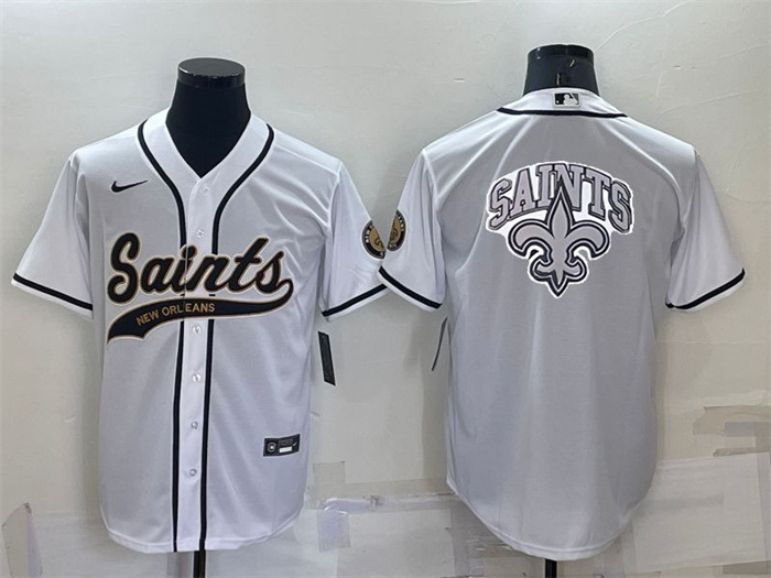 Men New Orleans Saints White Team Big Logo With Patch Cool Base Stitched Baseball Jersey