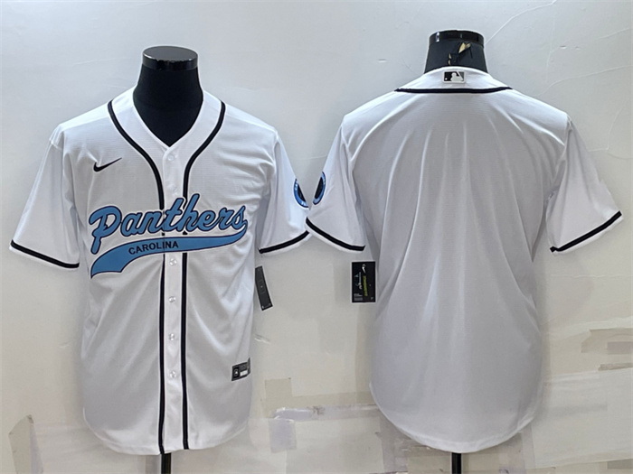 Men Carolina Panthers Blank White With Patch Cool Base Stitched Baseball Jersey