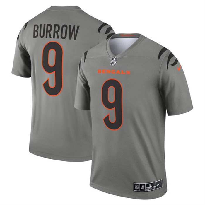 Men Cincinnati Bengals 9 Joe Burrow Gray Stitched Football Jersey